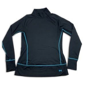Under Armour Black Blue Fleece Lined Half Zip Logo Fitted Jacket Large Pull Over